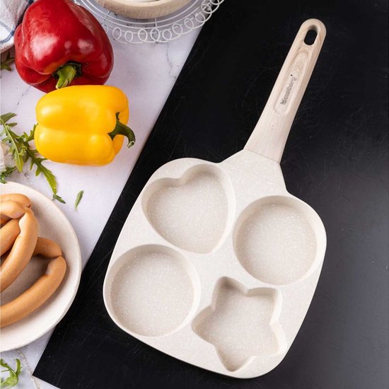 Klausberg 7809 - pan met 4 verschillende vakken voor Eieren - burgers - pannenkoeken - Beige - Anti-aanbakpan