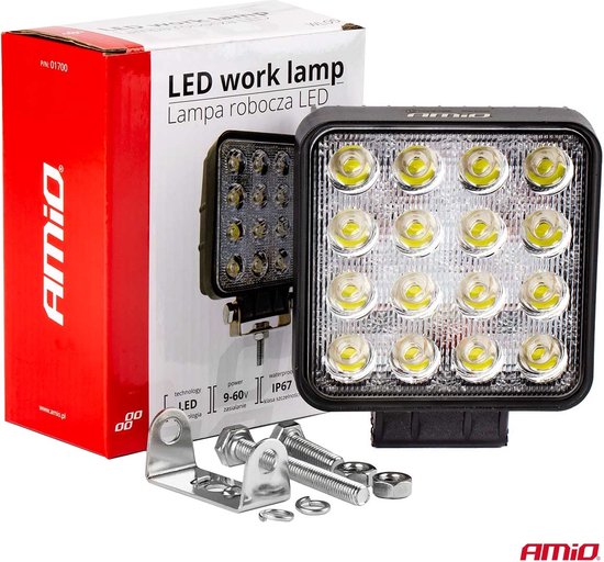 AMiO Krachtige Werklamp AWL05 EMC 108x108 48W PLAT 9-60V Verstraler Spot Robuust Offroad