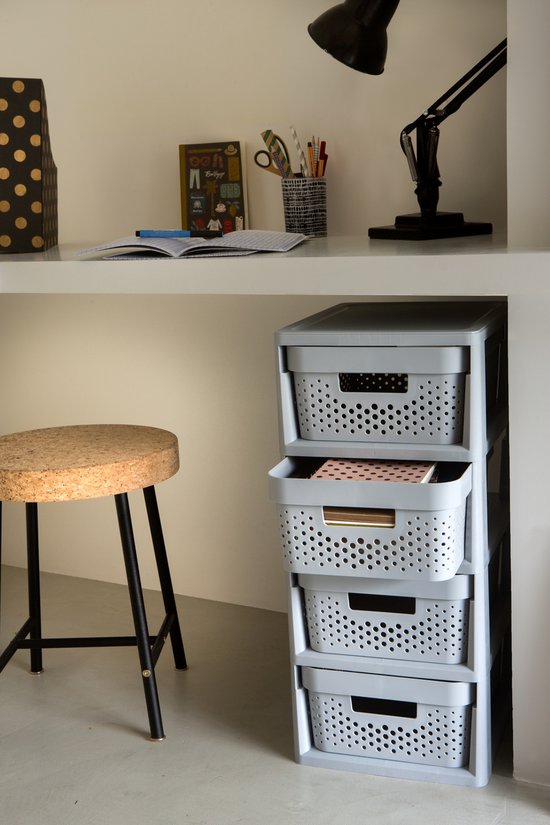 Curver Infinity Dots Ladesysteem - 4 lades van 11L - met wieltjes - 36x30×66 cm - Grijs