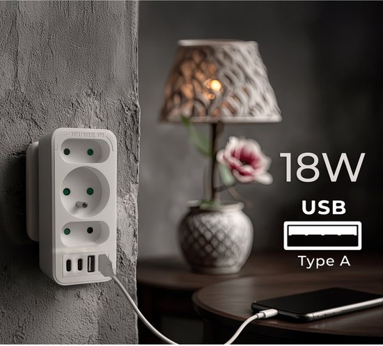 Maclean MCE248 F/W - Stekker - 3-voudige splitter 2x USB-A 2x USB-C - Wit