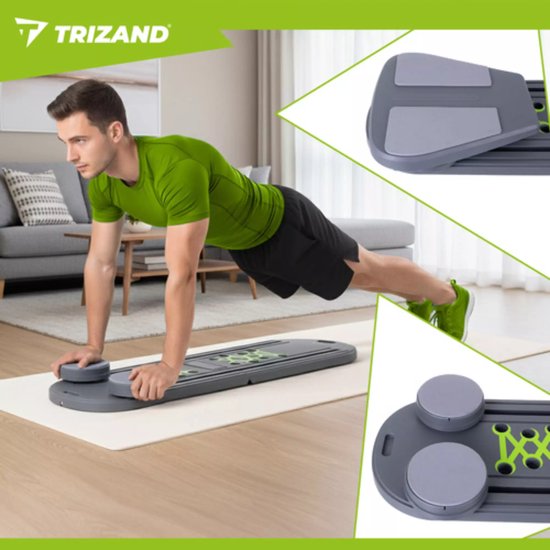 Trizand Pilatesboard 97 x 35 cm met handgrepen, buikrollers en weerstandstraining voor thuis