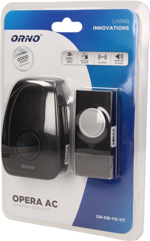 OPERA AC Draadloze deurbel met 1 ontvanger - Plug-in stopcontact - Optische indicatie - Instelbaar Volume/36 Melodieën - IP44
