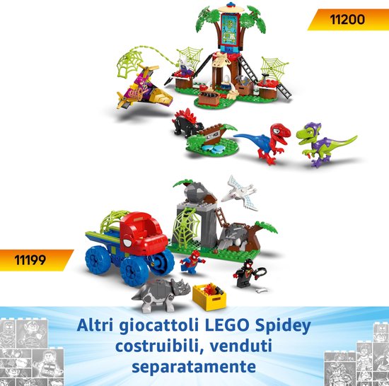LEGO Marvel Spidey en zijn geweldige vriendjes Spin en Electro achtervolging met dinosaurusvoertuigen - 11198