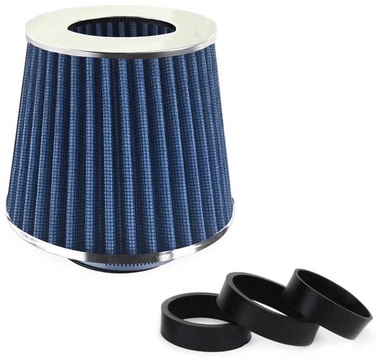 AMiO Open Luchtfilter Sport Filter met Cold Air Intake Blauw - Chrome [Sportfilter Powerfilter Universeel]
