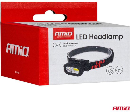 AMiO LED Hoofdlamp XPG+COB 1000mAh met Bewegingssensor - USB Oplaadbaar en Verstelbare Hoofdband - voor Outdoor Workshop en Noodsituaties