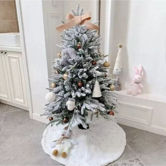 Ruhhy Kerstboommat 90cm - Luxe en Stijl met Zilveren Sterren en Sneeuwvlokken