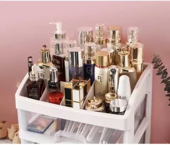 Soulima Make-up organizer - kunststof - transparant - 27 x 23 x 17 cm - incl 3 lades
