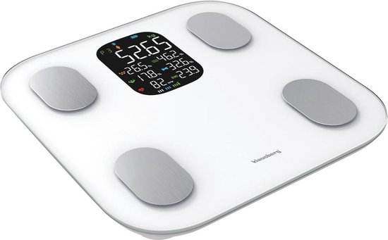 Klausberg 7857 - Slimme Bluetooth Personenweegschaal met Lichaamsanalyse en Handgreep – Gewicht, BMI, Vetpercentage, Spiermassa, Kleurendisplay -wit