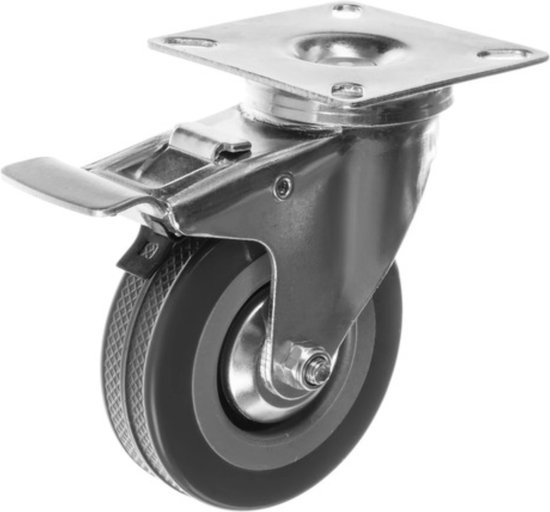Malatec Zwenkwielen - 4x stuks - zilver/grijs - ijzer - PVC - zwenkwielen met rem - bureaustoel