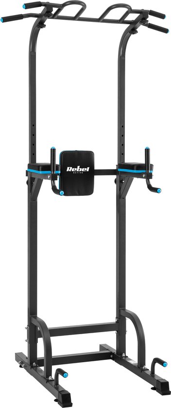 Rebel Active Multifunctioneel Pull Up Station en Krachtstation - Hoogteverstelling - Fitnessapparatuur Dip Station Verstelbaar 130kg - Zwart