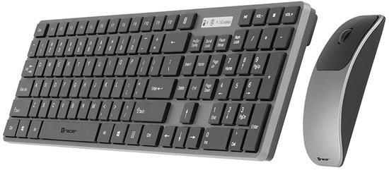 Tracer RF Nano Draadloos Toetsenbord en Stille Muis Set – QWERTY – 2.4 GHz – Slank Design – 10m Bereik – Zwart/Grijs