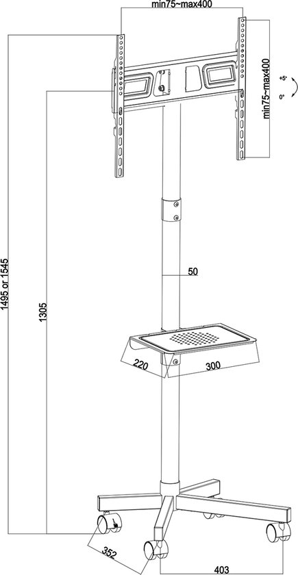 Maclean - TV-standaard voor 32-55" op wielen - max. VESA 400x400, max. 25 kg, MC-949