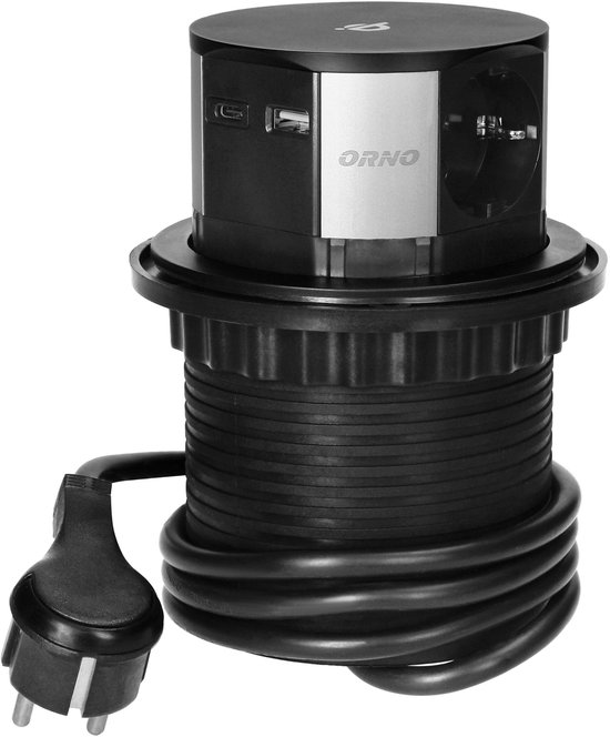 Pop-up stekkerdoos met Qi draadloze oplader - 3 Stopcontacten - USB-A+C - Quickcharge 3.0