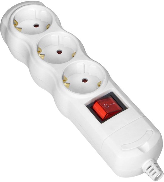 Stekkerdoos met schakelaar - Verdeelstekker 3-voudig - Stekkerblok zonder snoer/kabel - Wit