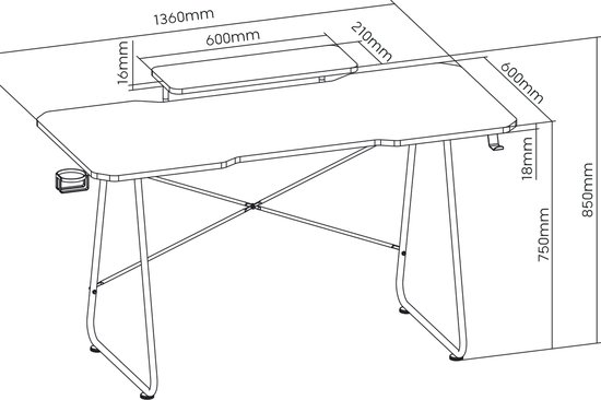 NanoRS - Bureau - Gaming bureau met monitor legbord - max. 50kg, hoogte 850mm, zwart, RS170