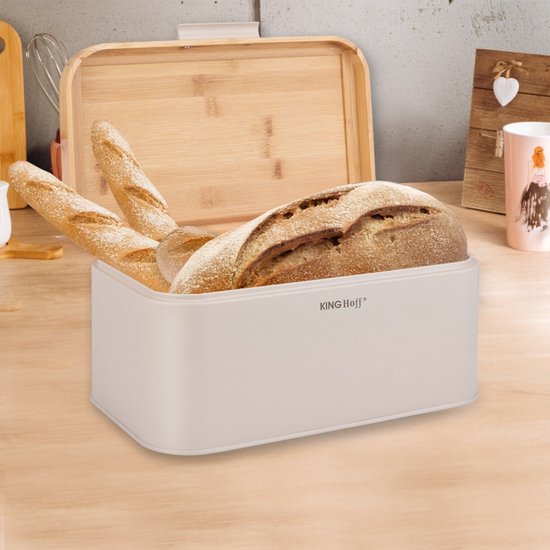 Kinghoff KH-1928 - Broodtrommel - beige - met bamboe deksel - 30x20x14 cm