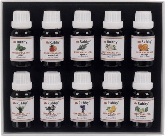 ESSENTIËLE OLIËN SET 10 stuks van elk 15 ml - Etherische Aromatherapie - Aroma Olie Geuren - Etherische essentiële oliën voor geurverspreider of aromadiffuser