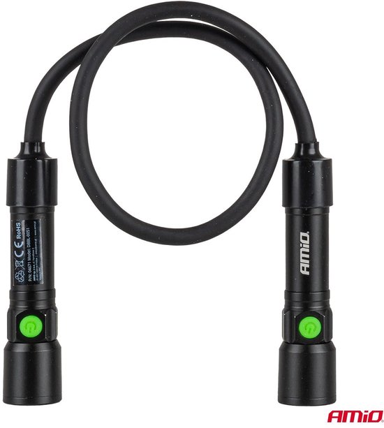 AMiO LED Inspectielamp 2xP50 1000mAh Halslamp met Flexibele Hals - Zoomfunctie en Oplaadbare Batterijen - Voor Werkplaats en Noodsituaties
