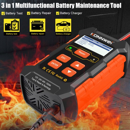Accutester voor diverse Accu's - 12 en 24V - AGM, EFB, Gel en Lood - Zwart