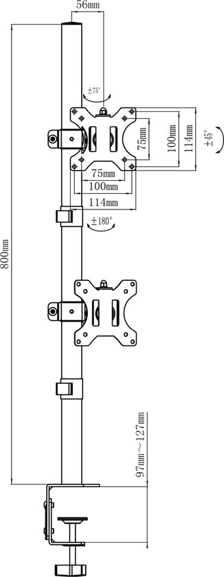 Maclean - Monitorbeugel - Monitorsteun voor 2 scherm - max VESA 100x100, 13-27", 9kg, MC-966