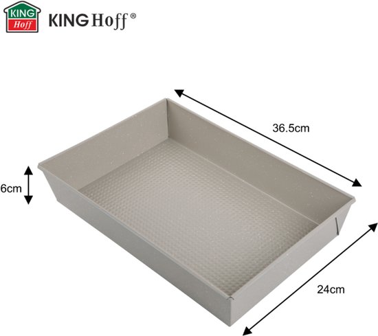 Kinghoff 1975 - Rechthoekige Bakvorm 36,5x24x6 cm - Ovenschaal voor Ovenschotels, Cake en Vlees - Ovenbestendig tot 220°C - Antiaanbaklaag - Beige - Cakevorm - Taartvorm