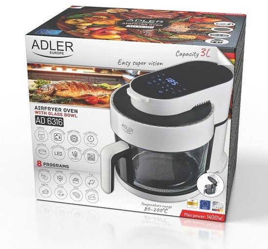 Luchtfriteuse Adler AD 6316 Wit Zwart 1200 W 3 L