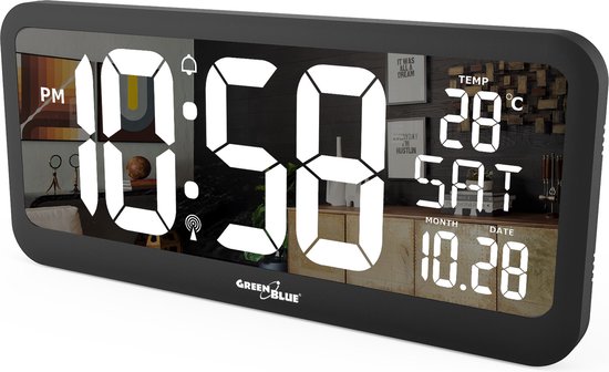 GreenBlue - Digitale klok met temperatuursensor LED display - 37x17cm