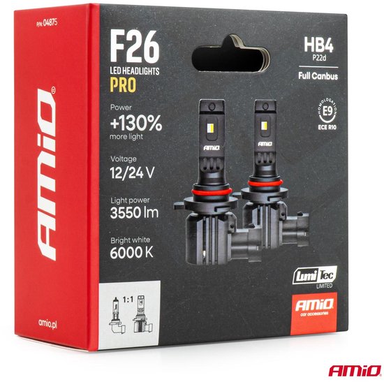 AMiO LumiTec F26 Night Breakers HB4 +130% PRO LIMITED LED Koplampen - 68W 12V 24V FULL CANBUS Dimlicht Low Beam Mistlamp