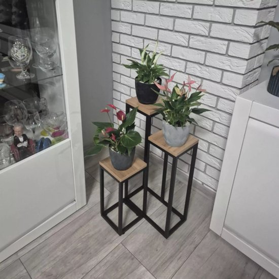 Ruhhy Plantenstandaard - 3 laags- metaal - vierkant - industriële stijl - modern - voor bloemen en planten