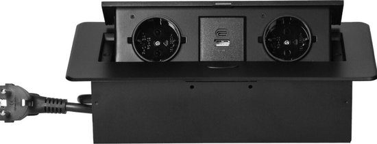 Orno Pop-up Bureau stekkerdoos - Stekkerblok met 2 stopcontacten - USB A & C - Inbouw Verdeelstekker met 1.5 meter kabel - Antraciet