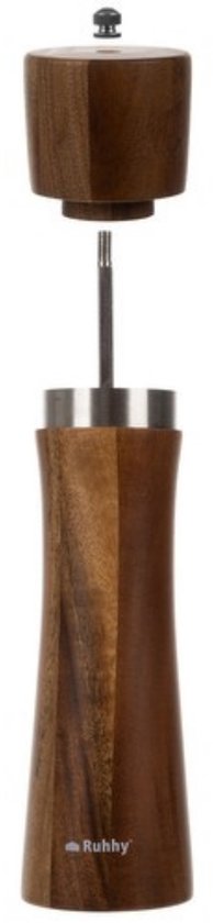 Ruhhy Zout- en pepermolen set - acacia hout - 21 x 6 cm - pepermolens en zoutmolens