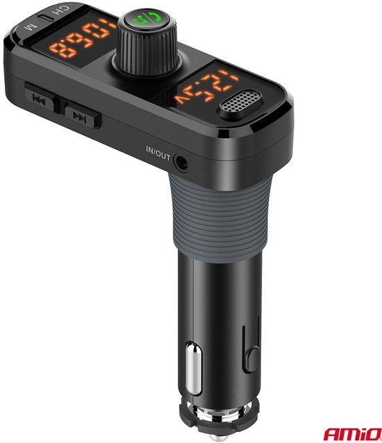 Car FM Transmitter 2×USB-A 1×USB-C microSD 12V 24V – Bluetooth, Hands-Free Bellen en L-vormige Behuizing