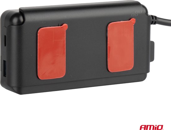 AMiO 3 Dubbele Sigarettenaansteker Plug Splitter met (3x USB-A & 1x USB-C) 12V/24V en Voltmeter Zwart