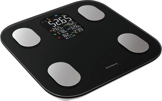 Klausberg 7854 - Slimme Bluetooth Personenweegschaal met Lichaamsanalyse – Gewicht, BMI, Vetpercentage, Spiermassa, Kleurendisplay - Zwart