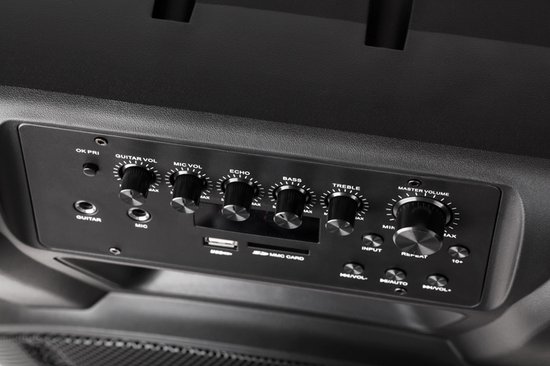 Krüger & Matz KM1715 professionele mobiele luidspreker party speaker box (met 2 UHF draadloze microf