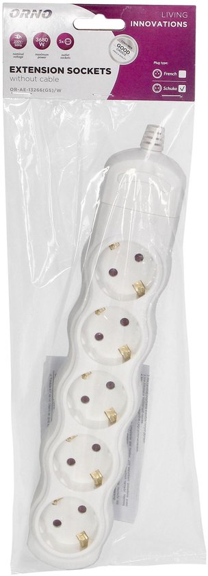 Stekkerdoos - Verdeelstekker 5 voudig - Verdeeldoos horizontaal - Stekkerblok zonder snoer/kabel - Wit