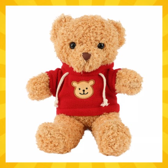 Kruzzel Zachte teddybeer 30 cm – lichtbruine pluche beer met rode trui, veilig voor kinderen