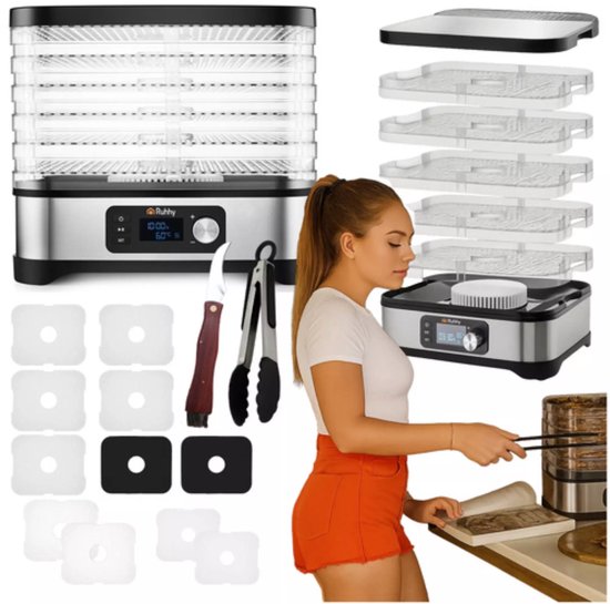 Ruhhy Voedseldroger 10L – Met LCD Timer en 5 Droogtrays Voor Champignons, Fruit en Groenten