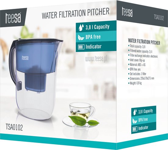 Teesa TSA0102 - Waterfilterkan, 3,8 liter, blauw