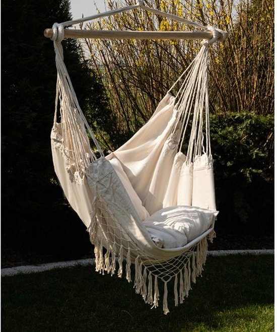 Ruhhy Beige Braziliaanse hangstoel met kussens - perfect voor tuin