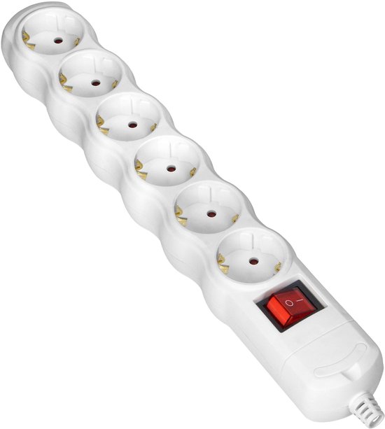 Stekkerdoos met schakelaar - Verdeelstekker 6-voudig - Stekkerblok zonder snoer/kabel - Wit