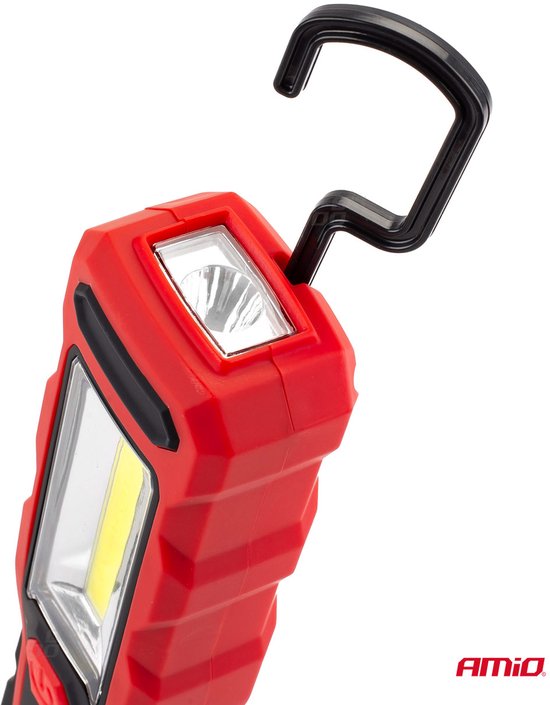 AMiO Magnetische Werklamp Looplamp Inspectie Auto Zaklamp met 12-24V en 230V Lader Rood Zwart