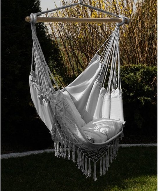 Ruhhy Grijze Braziliaanse hangstoel met kussens - perfect voor tuin