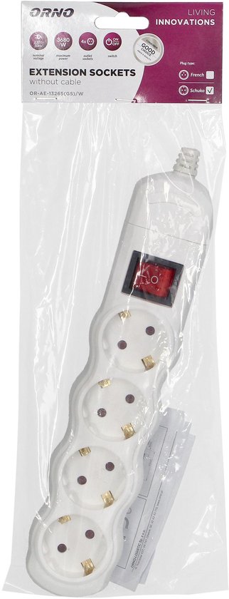 Stekkerdoos met schakelaar - Verdeelstekker 4-voudig - Stekkerblok zonder snoer/kabel - Wit