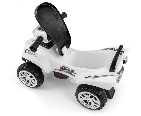 Milly Mally - Loopauto / Quad Monster - Wit - Met Muziek, Licht & Opbergvak - Max. 25 kg
