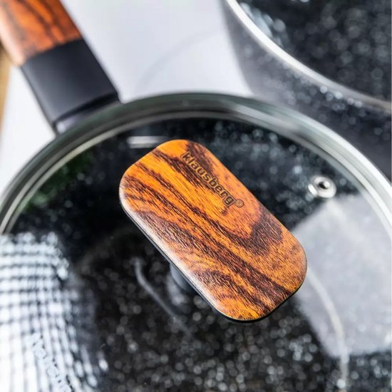 Klausberg 7831 - 12-delige Marmeren Pannenset in Zwart en bruin - Compleet en Functioneel Kookgerei met Glazen Deksels