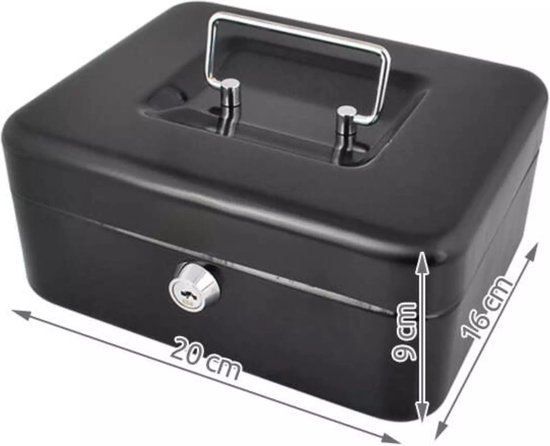 Malatec Geldkist met slot - zwart - PP/ijzer - 20 x 16 x 9 cm - geldbox - kluis/spaarpot - incl 2 sleutels