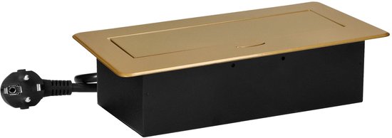 Bureau stekkerdoos met USB A&C - Pop up stekkerblok met 2 stopcontacten- Inbouw Verdeelstekker met RVS afwerking - Verdeeldoos met 1.5 meter kabel - voor max. 3680 Watt - Penaarde - Messing