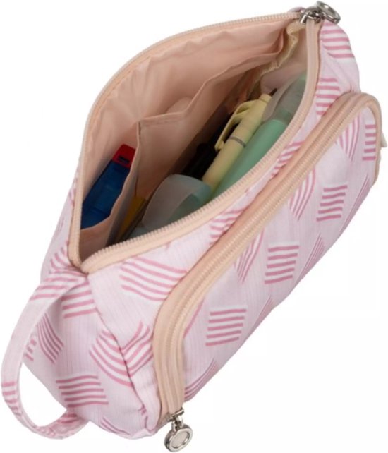 Maaleo Grote School Etui - Roze - Twee Vakken - Ruime Organizer