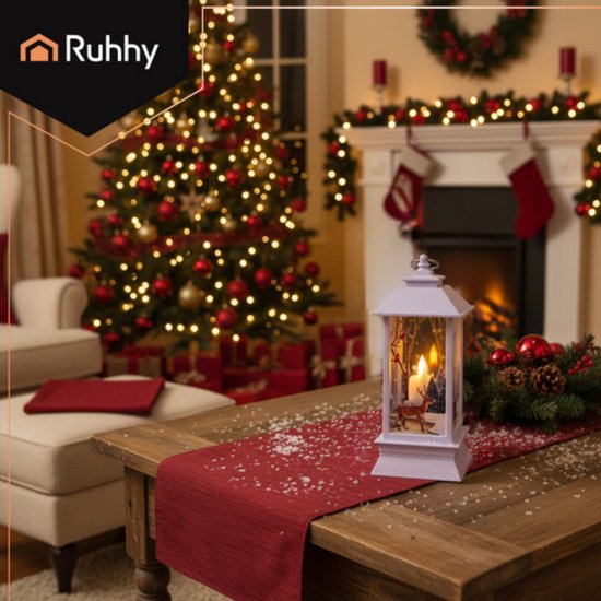 Ruhhy Kerstlantaarn - wit - 12 x 5 cm - kunststof - LED licht - lantaarn - kerst - kerstlicht
